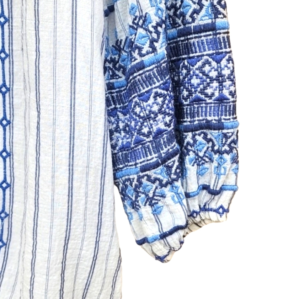 JOHNNY WAS Workshop Shea Peasant Blouse S Santori Stripe Embroidered Boho Anthro - Picture 9 of 16